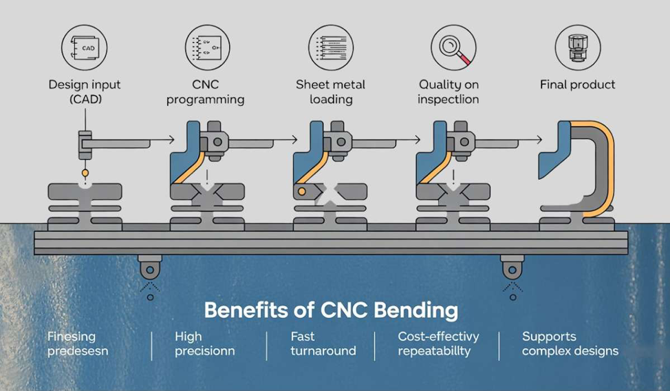 Technician operating CNC bending machine in top metal fabrication company India
